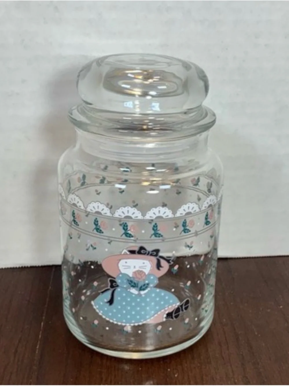 Clear Glass Cookie Jar with Cute Polka Dot Girl